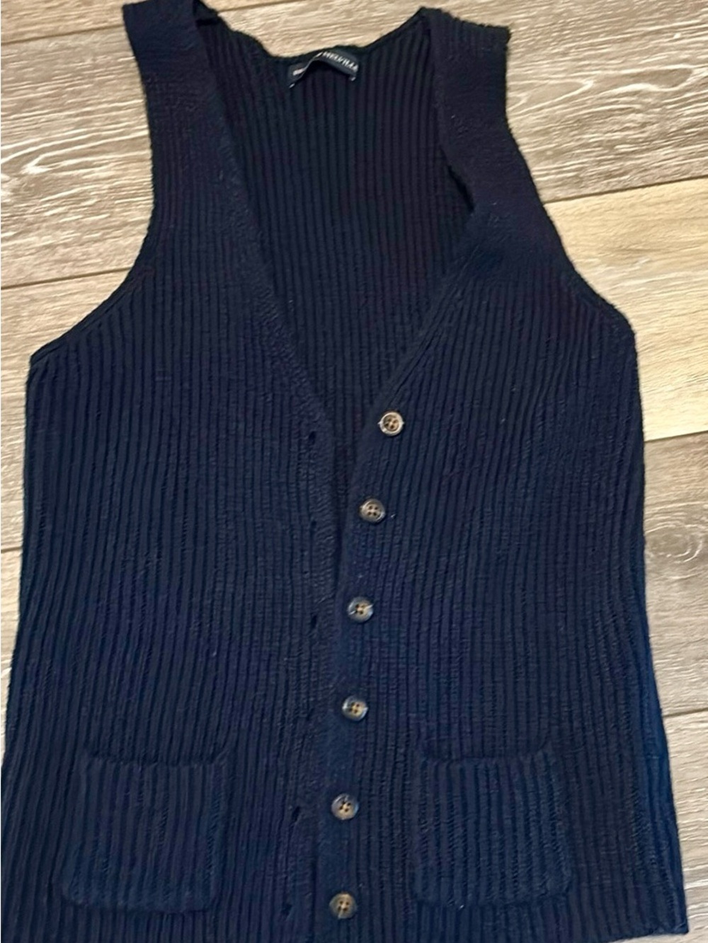 Classic Ribbed Button-Front Knit Vest in Blue